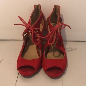 Red Open-Toed Wedged Heels